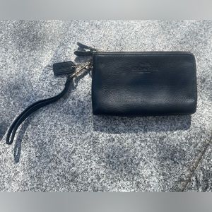 Gently used Black Leather Coach Double Wallet/Wristlet